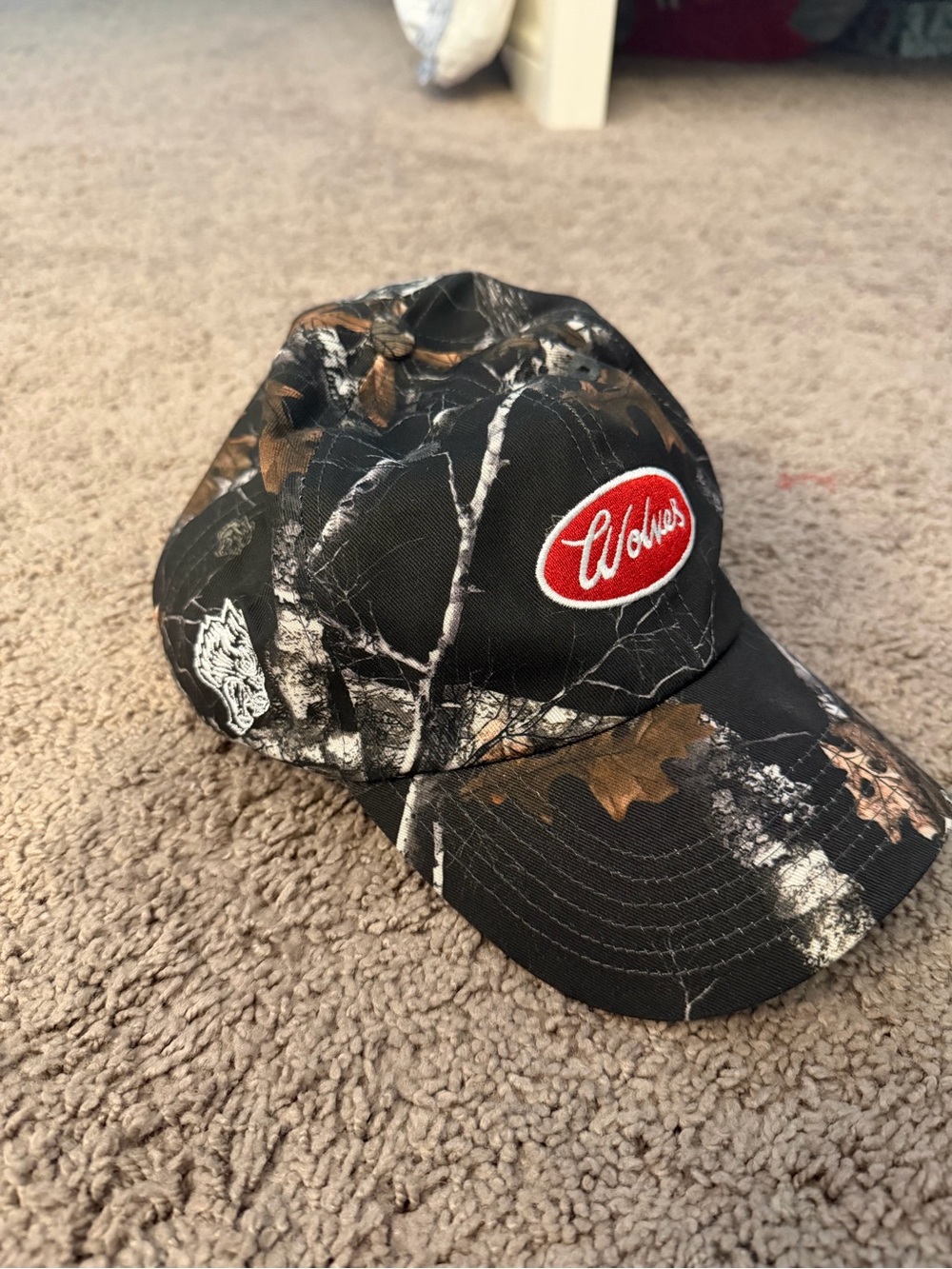 Wolves Red Oval Logo Camo Baseball Cap